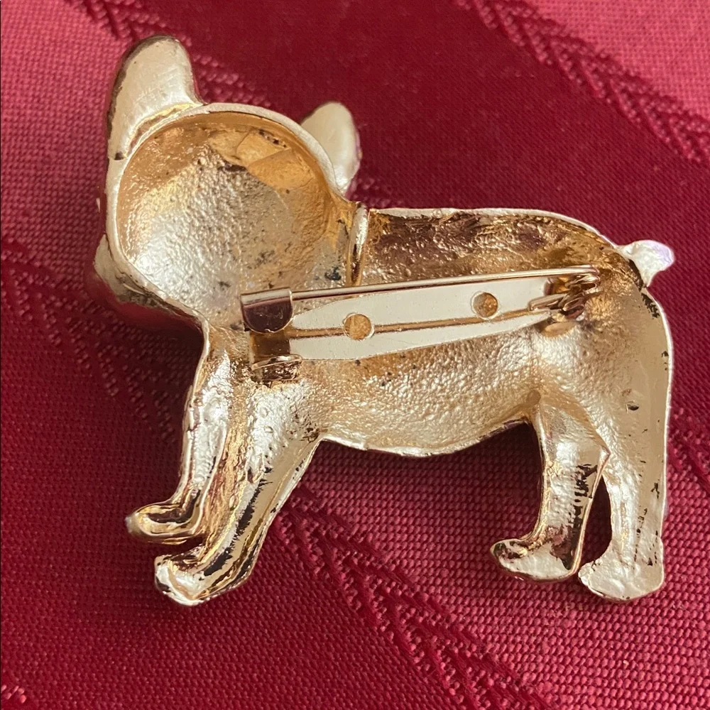 NEW Pink Rhinstoned & Gold Tone French Bulldog Broach & Pendant